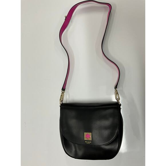 kate spade Handbags - Kate Spade New York Crossbody Saddle Bag Purse Black and Pick Contrast Leather